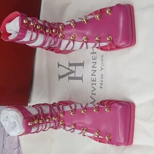 Vivienne Hu VHNY Leather Cage Sandals Fuchsia NIB